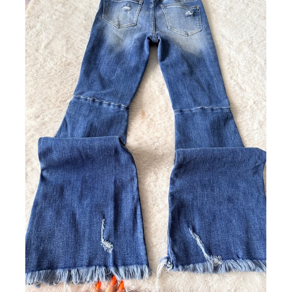 Risen Jeans 5/27 Distressed Flare Raw Hem Medium Wash Denim - Picture 3 of 9